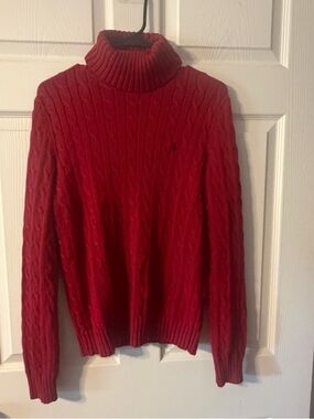 Ralph Lauren Men's Red Cable-Knit Turtleneck Sweater